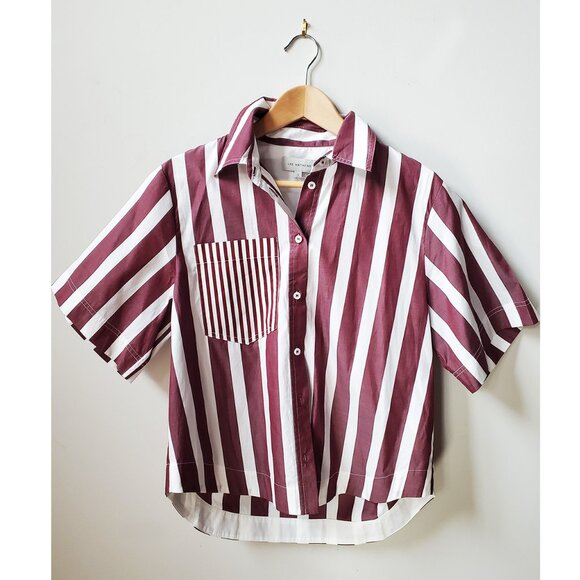 NWT Lee Mathews KasMaria Maroon Red & White Grace Striped Shirt AU Size 2 US 6 - Picture 1 of 7